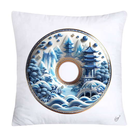 Whimsical Blue Willow Donut Throw Pillow Covers 18x18-1353