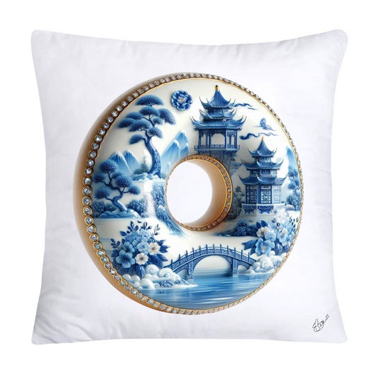 Whimsical Blue Willow Donut Throw Pillow Covers 18x18-1256