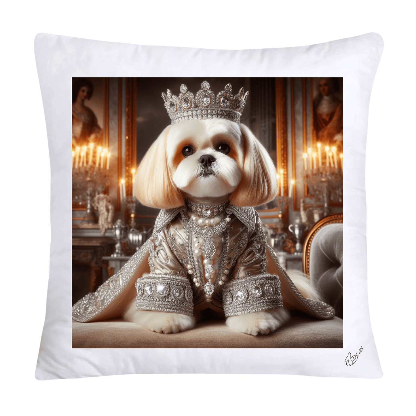 Royal Pet Portrait Pillow Covers 18X18-Shih Tzu at Versailles-2834