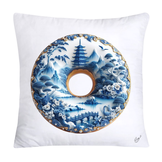 18x18 Blue Willow Whimsical Donut Throw Pillow Covers-1237