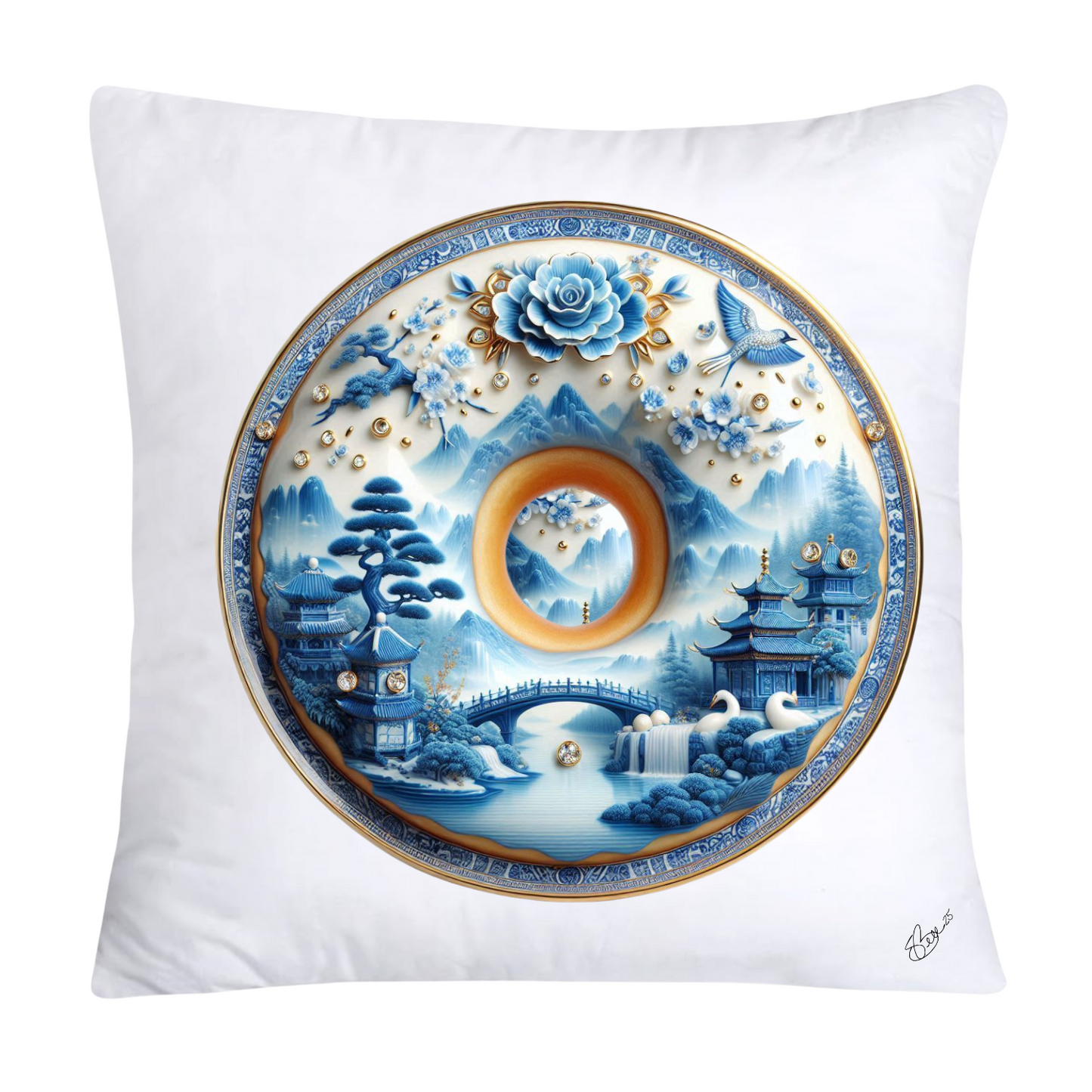 Blue Willow Whimsical Donut Throw Pillow Covers 18X18-1396