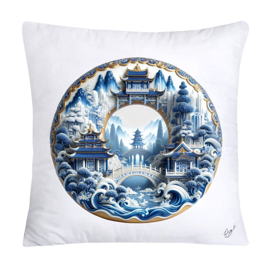 Whimsical Blue Willow Donut Throw Pillow Covers 18x18-1313