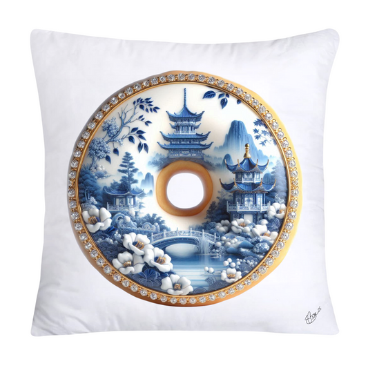 Whimsical Blue Willow Donut Throw Pillow Covers 18x18-1298