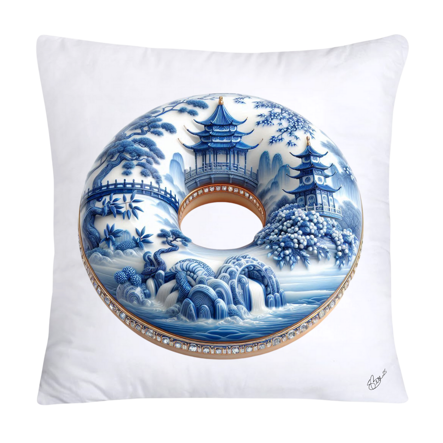 Blue Willow Whimsical Donut 18x18 Throw Pillow Covers-1364