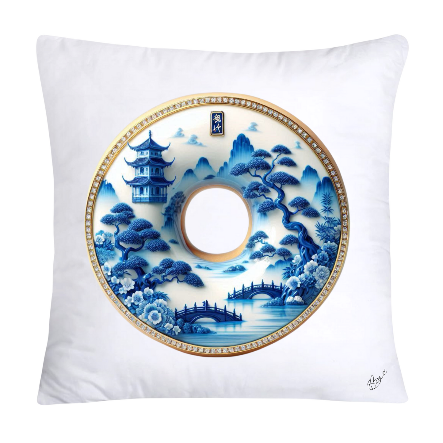 Blue Willow Whimsical Donut Throw Pillow Covers 18X18-1395