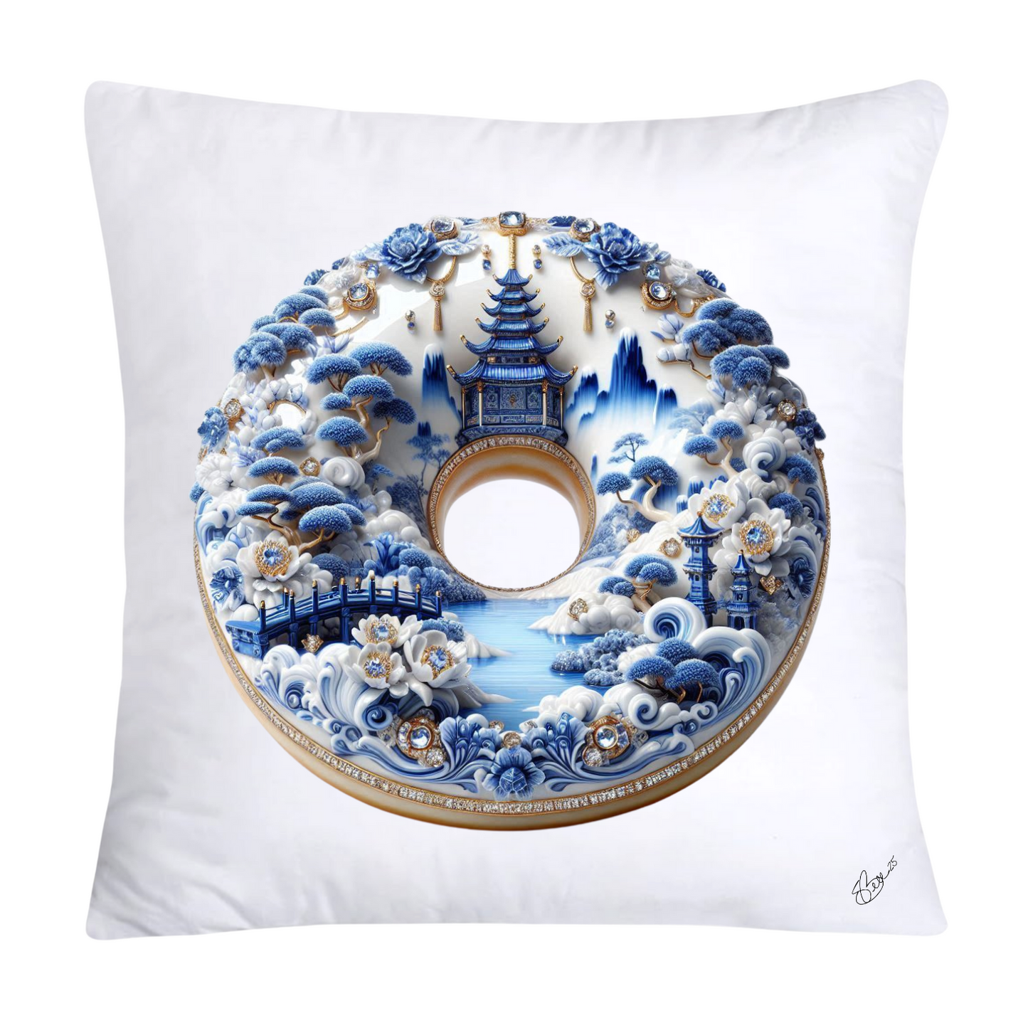 Blue Willow Whimsical Donut 18x18 Throw Pillow Covers-1365