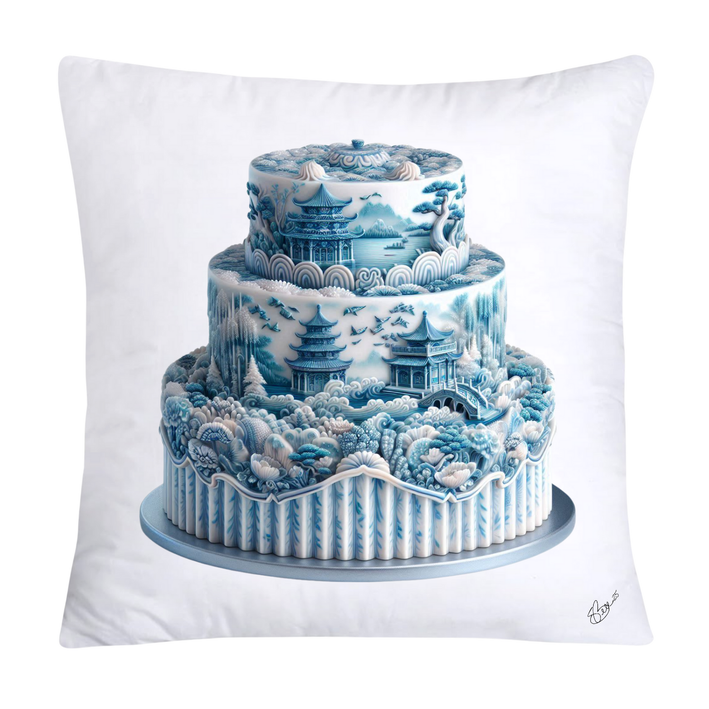 Blue Willow Sweet Cake 18x18 Pillow Covers-4909