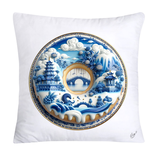 Whimsical Blue Willow Donut Throw Pillow Covers 18x18-1281