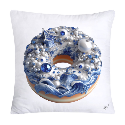 Whimsical Blue Willow Donut Throw Pillow Covers 18x18-1335
