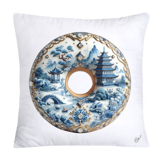 Whimsical Blue Willow Donut Throw Pillow Covers 18x18-1341