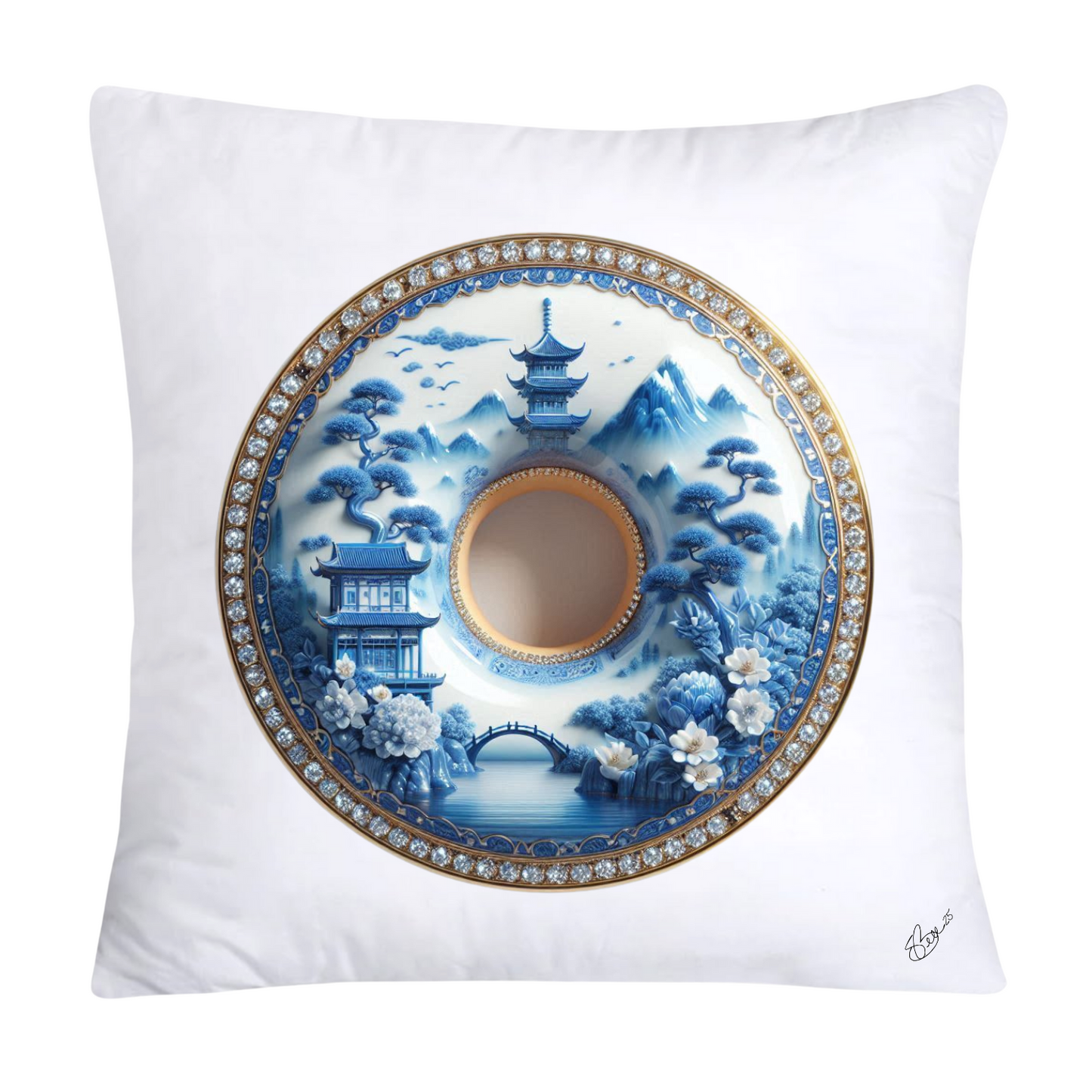 Blue Willow Whimsical Donut Throw Pillow Covers 18X18-1400