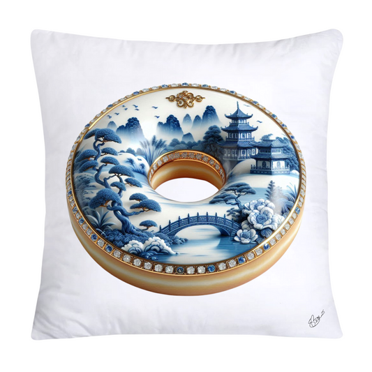Whimsical Blue Willow Donut Throw Pillow Covers 18x18-1315