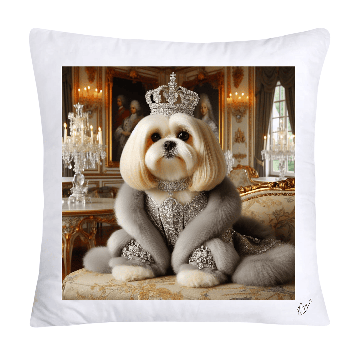 Royal Pet Portrait Pillow Covers 18X18-Shih Tzu at Versailles-2843