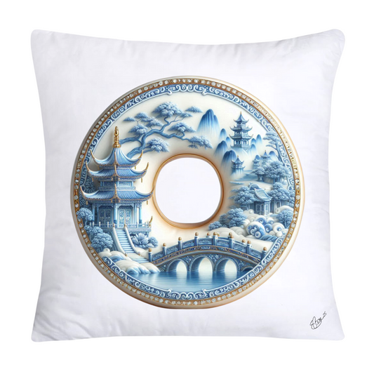 Whimsical Blue Willow Donut Throw Pillow Covers 18x18-1291