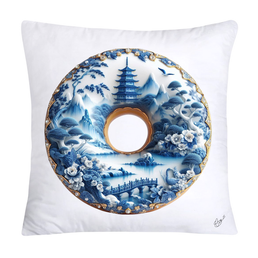 Whimsical Blue Willow Donut Throw Pillow Covers 18x18-1321