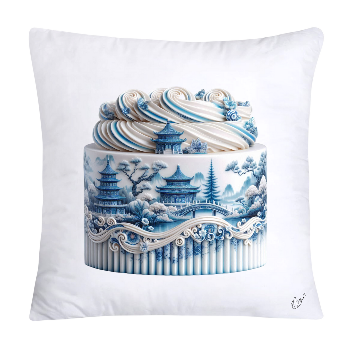 Blue Willow Sweet Cake 18x18 Pillow Covers-4904