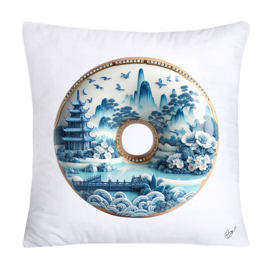 18x18 Blue Willow Whimsical Donut Throw Pillow Covers-1239