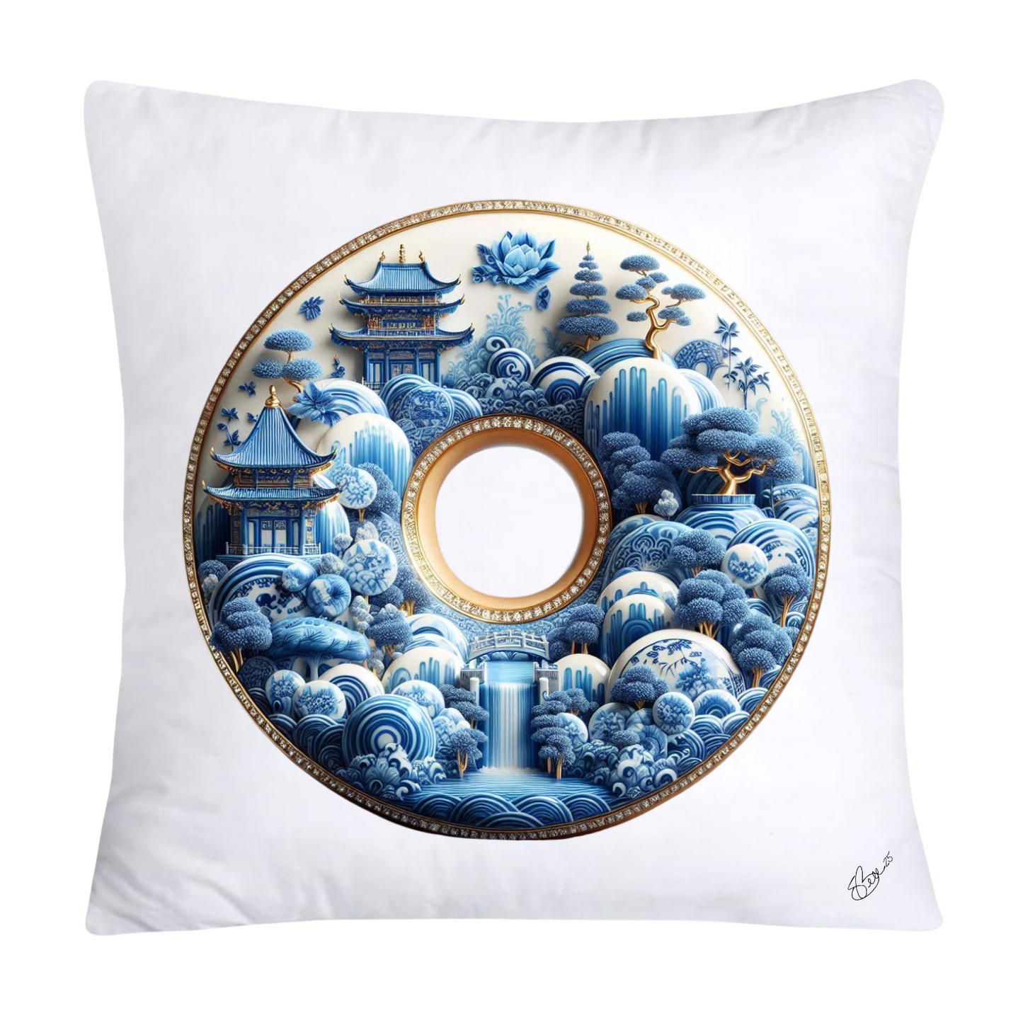 Blue Willow Whimsical Donut 18x18 Throw Pillow Covers-1371