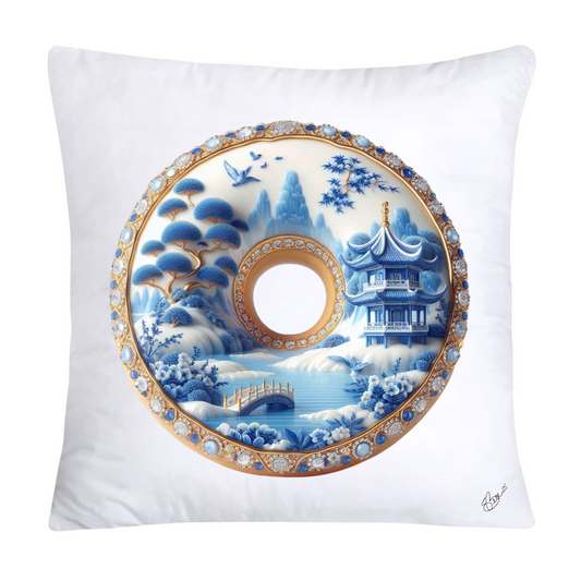 Whimsical Blue Willow Donut Throw Pillow Covers 18x18-1283