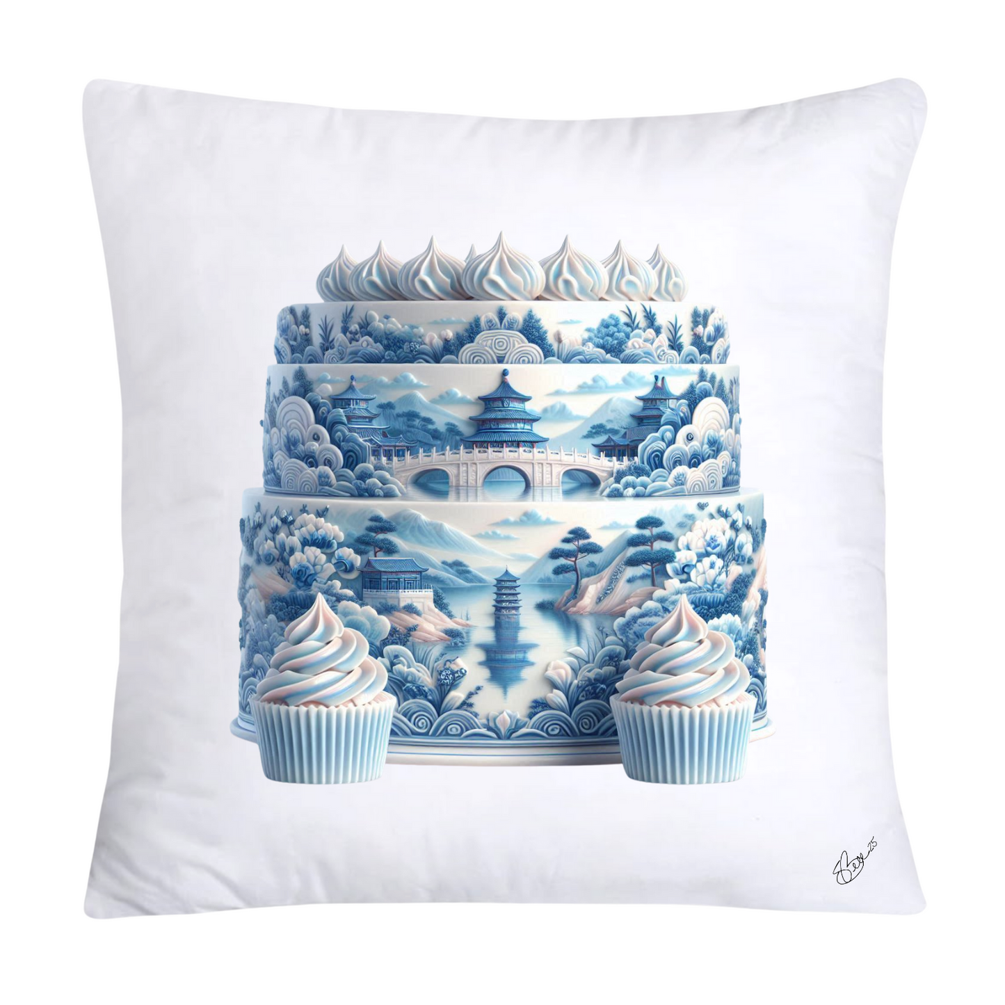 Blue Willow Sweet Cake 18x18 Pillow Covers-4900