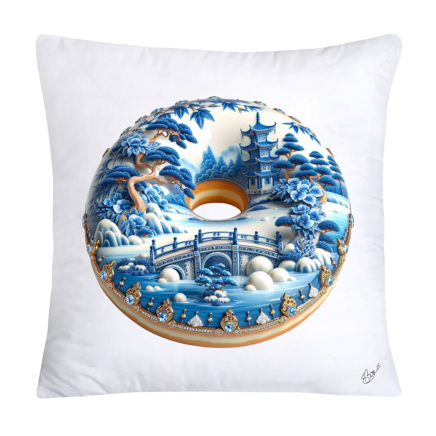 Blue Willow Whimsical Donut Throw Pillow Covers 18X18-1405