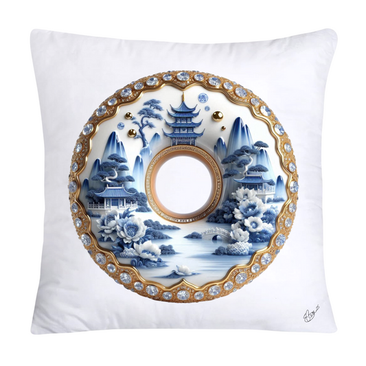 Whimsical Blue Willow Donut Throw Pillow Covers 18x18-1294