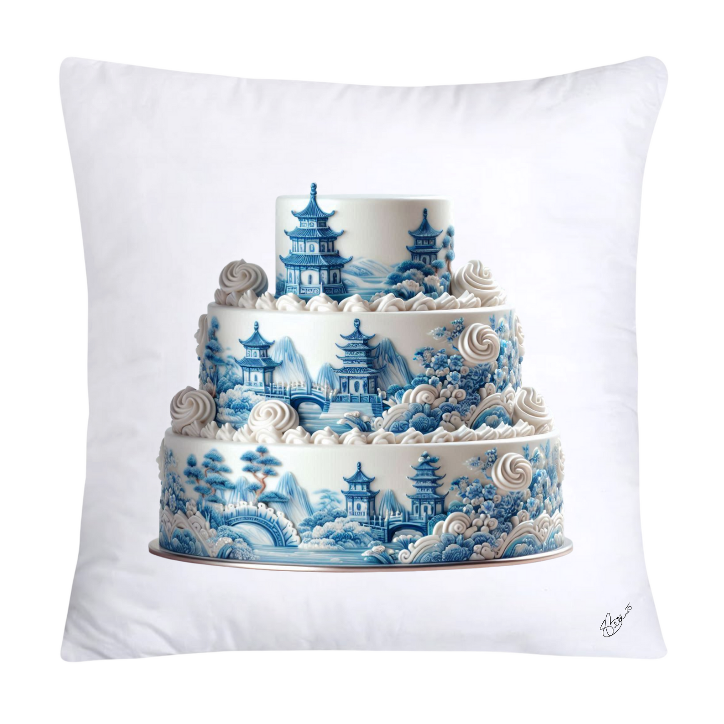 Blue Willow Sweet Cake 18x18 Pillow Covers-4894