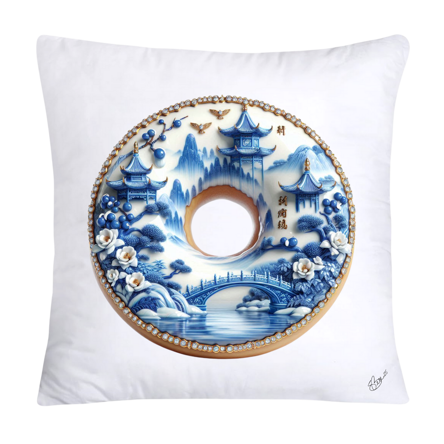Blue Willow Whimsical Donut 18x18 Throw Pillow Covers-1379