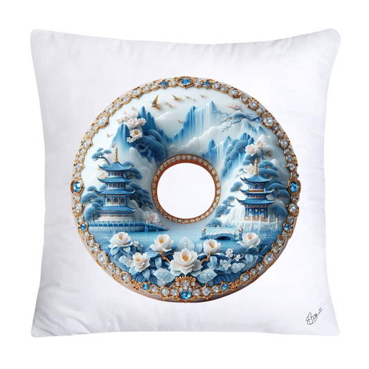 Whimsical Blue Willow Donut Throw Pillow Covers 18x18-1258