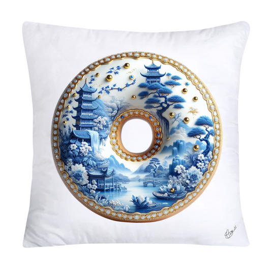 Blue Willow Whimsical 18x18 Donut Throw Pillow Cushion Covers-1223