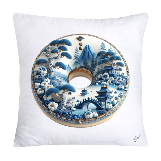 Whimsical Blue Willow Donut Throw Pillow Covers 18x18-1354