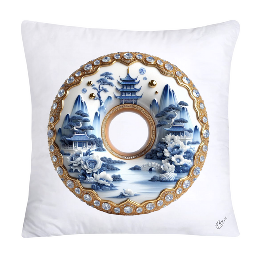18x18 Blue Willow Whimsical Donut Throw Pillow Covers-1232