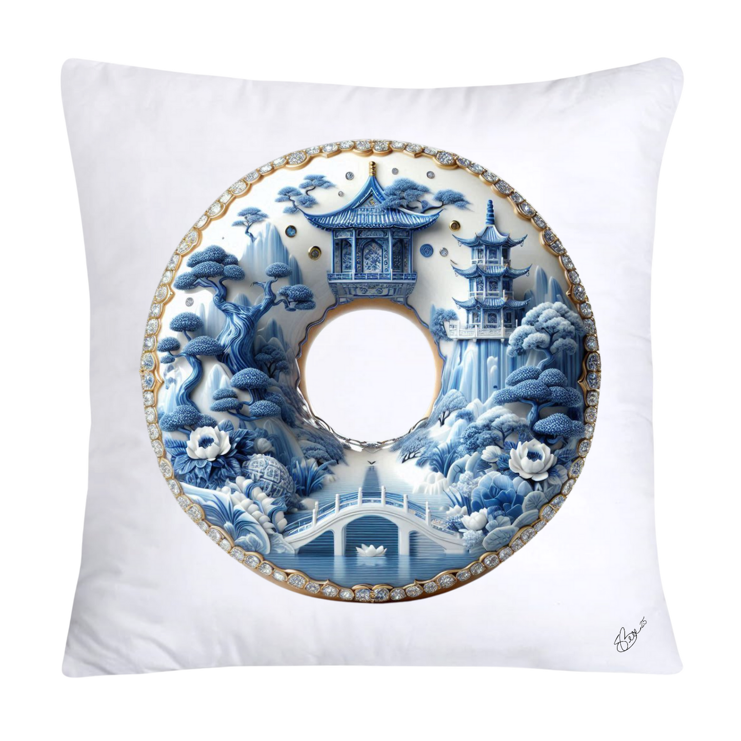 Blue Willow Whimsical Donut 18x18 Throw Pillow Covers-1367