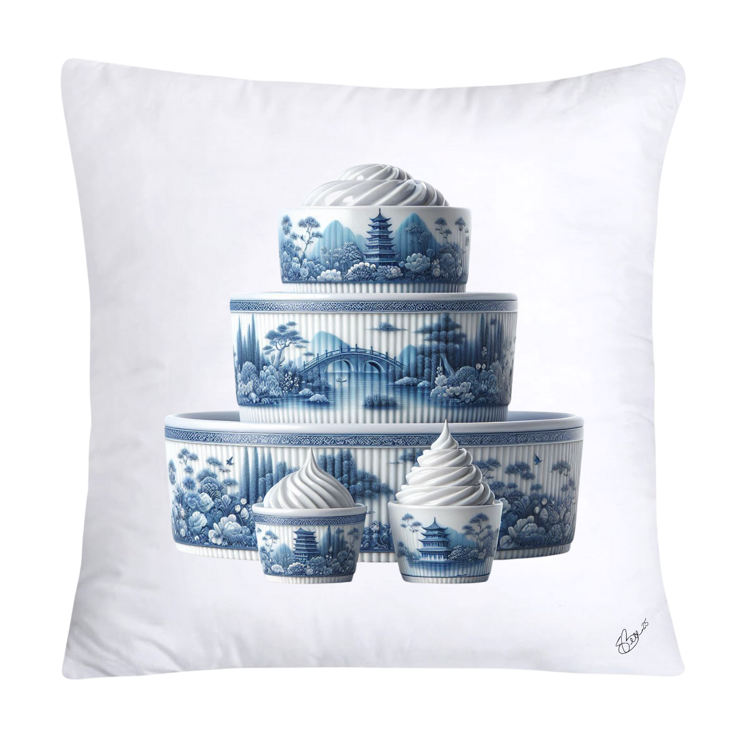 Blue Willow Sweet Cake 18x18 Pillow Covers-4880