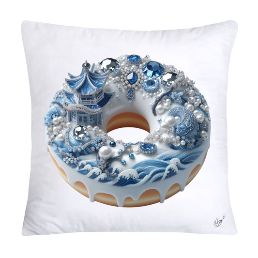 Whimsical Blue Willow Donut Throw Pillow Covers 18x18-1336