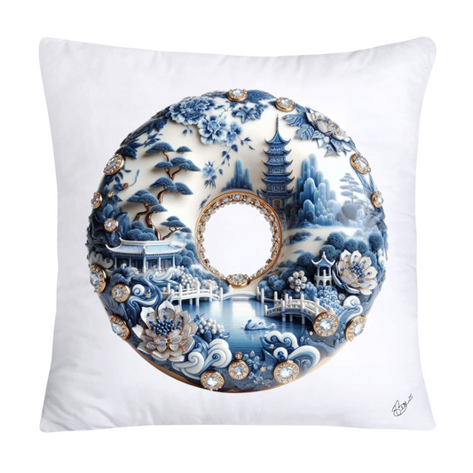 18x18 Blue Willow Whimsical Donut Throw Pillow Covers-1253