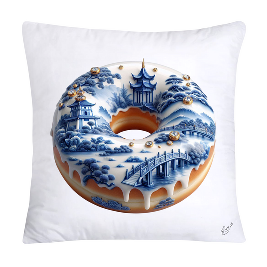 Whimsical Blue Willow Donut Throw Pillow Covers 18x18-1344