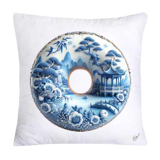 Whimsical Blue Willow Donut Throw Pillow Covers 18x18-1260
