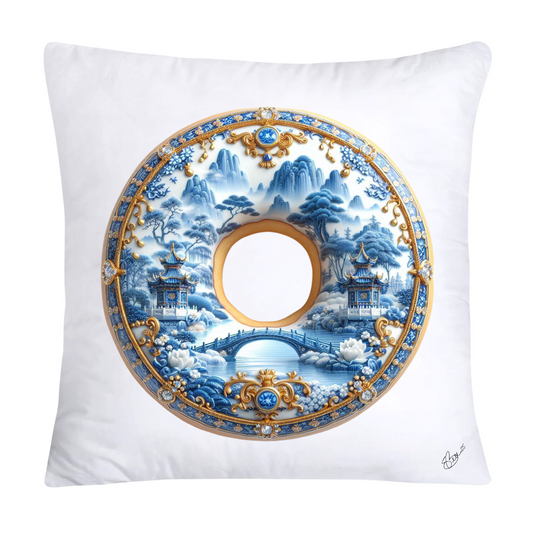 18x18 Blue Willow Whimsical Donut Throw Pillow Covers-1252