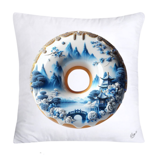 Whimsical Blue Willow Donut Throw Pillow Covers 18x18-1356