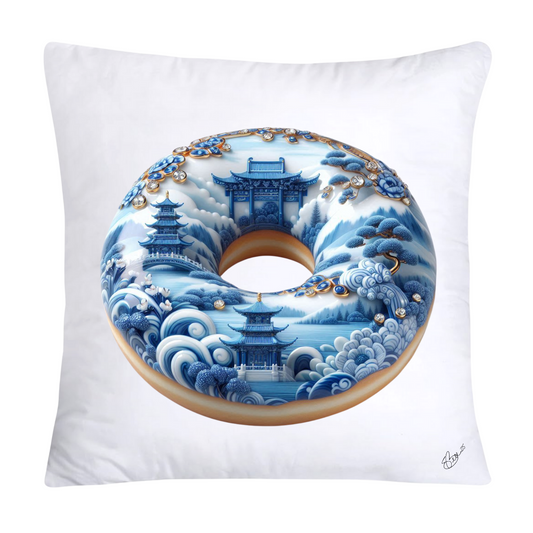 Whimsical Blue Willow Donut Throw Pillow Covers 18x18-1276