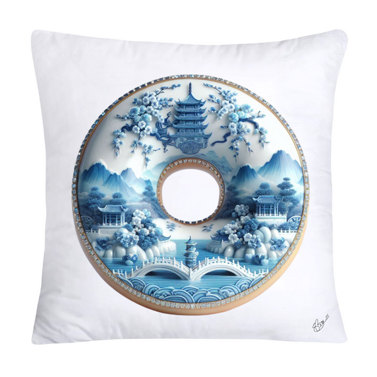 Whimsical Blue Willow Donut Throw Pillow Covers 18x18-1277