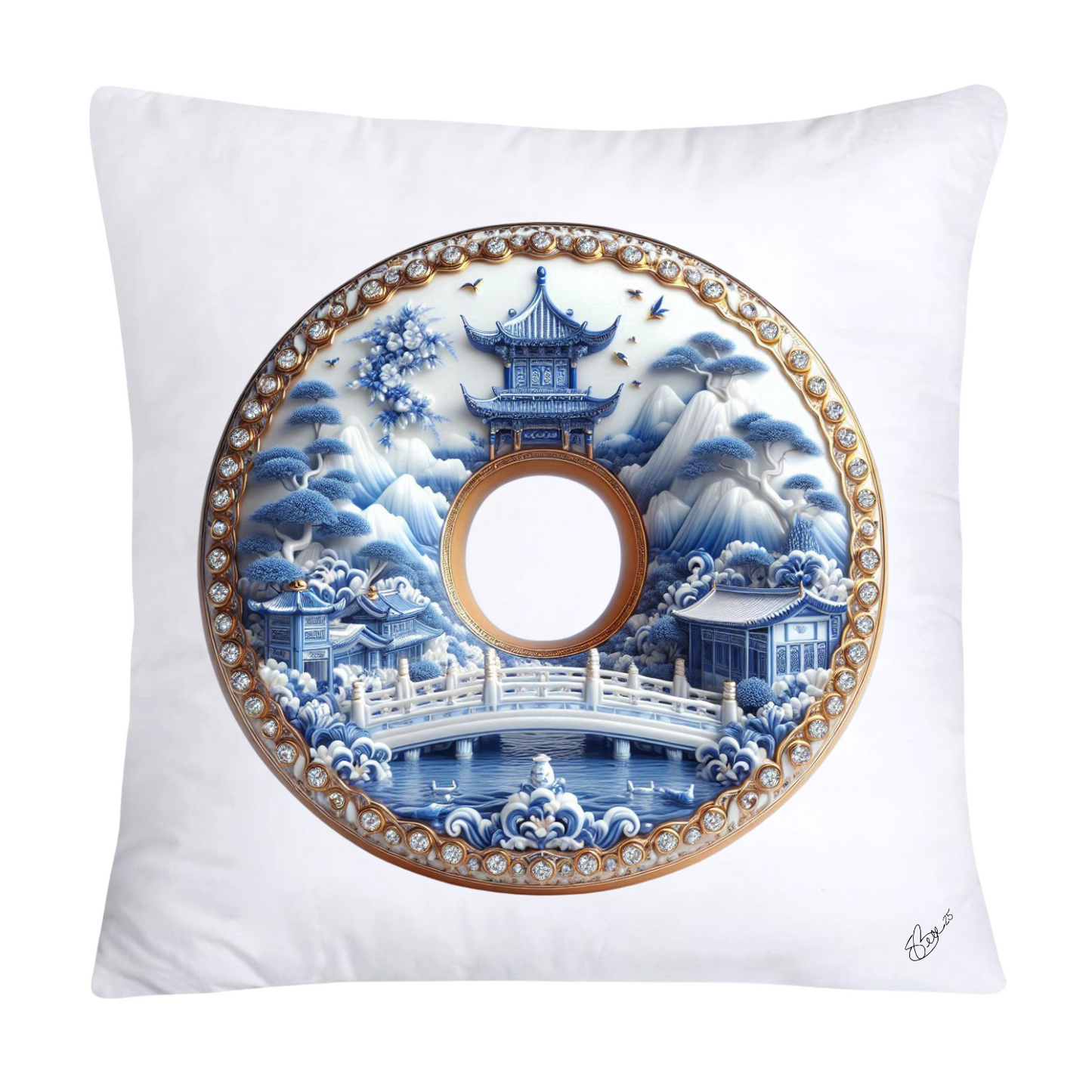 18x18 Blue Willow Whimsical Donut Throw Pillow Covers-1254