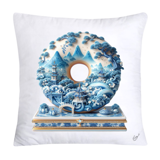 Whimsical Blue Willow Donut Throw Pillow Covers 18x18-1358