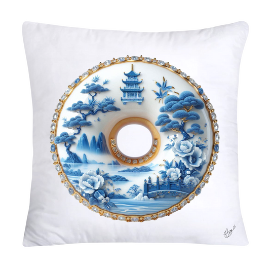 18x18 Blue Willow Whimsical Donut Throw Pillow Covers-1235