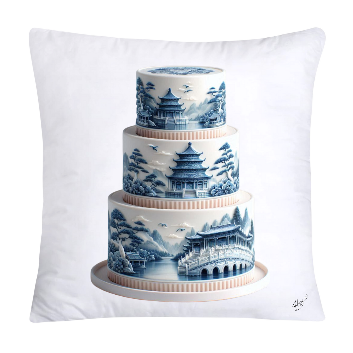 Blue Willow Sweet Cake 18x18 Pillow Covers-4897