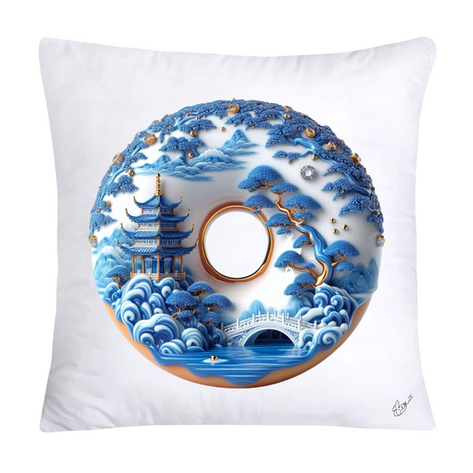 Whimsical Blue Willow Donut Throw Pillow Covers 18x18-1280