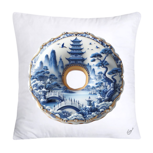 Whimsical Blue Willow Donut Throw Pillow Covers 18x18-1309