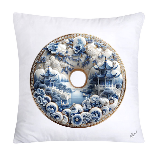 Whimsical Blue Willow Donut Throw Pillow Covers 18x18-1307