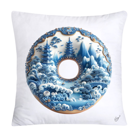 Whimsical Blue Willow Donut Throw Pillow Covers 18x18-1355